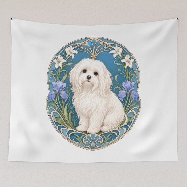 Item preview, Sweet White Maltese Dog Art Nouveau Floral designed and sold by AntiqueImages.