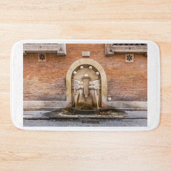 Item preview, Historic Roman Wall Fountain With Stone Spouts and Brick Facade in City Street designed and sold by Nmallia.