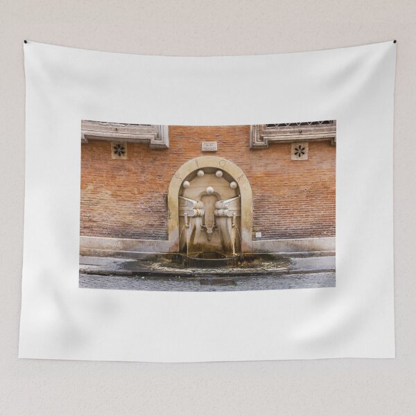Item preview, Historic Roman Wall Fountain With Stone Spouts and Brick Facade in City Street designed and sold by Nmallia.