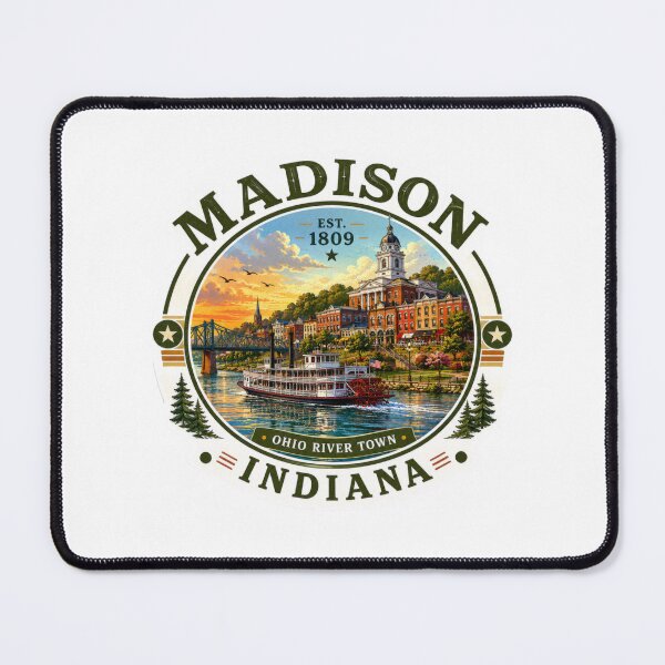 Item preview, Madison Indiana Sunset Riverfront Illustration | Historic Ohio River Town | Vintage Americana Travel Art designed and sold by CosmicAnomaly.
