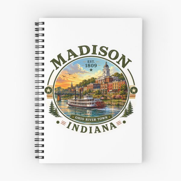 Item preview, Madison Indiana Sunset Riverfront Illustration | Historic Ohio River Town | Vintage Americana Travel Art designed and sold by CosmicAnomaly.