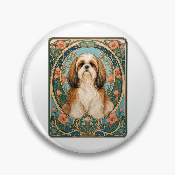 Item preview, Art Nouveau Shih Tzu Dog Floral Portrait designed and sold by AntiqueImages.
