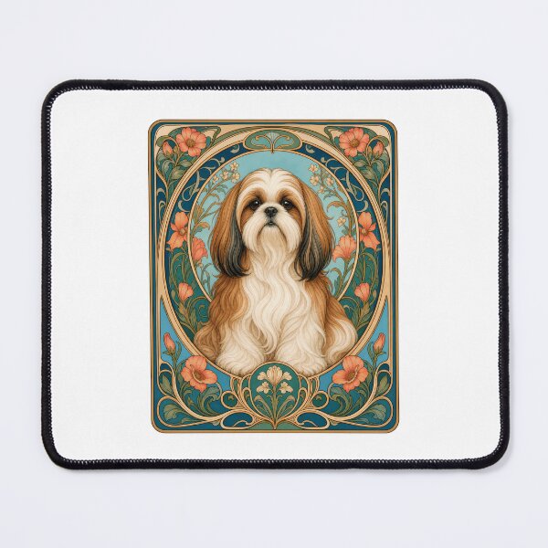 Item preview, Art Nouveau Shih Tzu Dog Floral Portrait designed and sold by AntiqueImages.