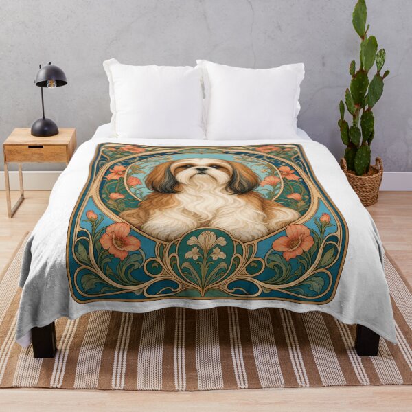 Item preview, Art Nouveau Shih Tzu Dog Floral Portrait designed and sold by AntiqueImages.