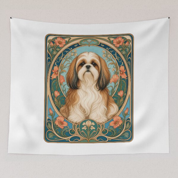 Item preview, Art Nouveau Shih Tzu Dog Floral Portrait designed and sold by AntiqueImages.