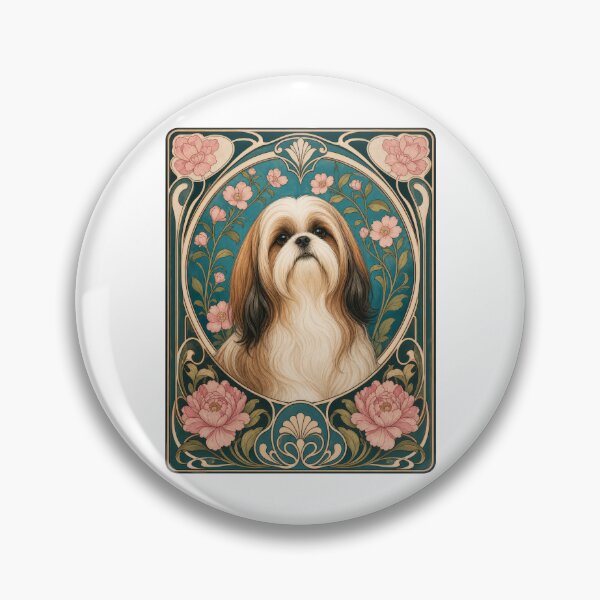 Item preview, Art Nouveau Shih Tzu Dog Floral Portrait designed and sold by AntiqueImages.