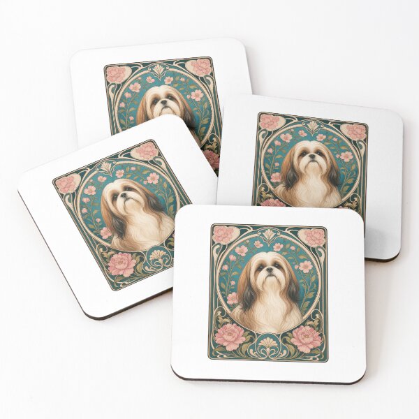 Item preview, Art Nouveau Shih Tzu Dog Floral Portrait designed and sold by AntiqueImages.