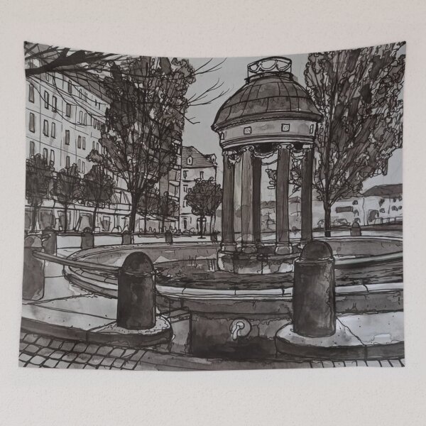Item preview, Artesian well at Albertplatz – Dresden Neustadt Ink Drawing designed and sold by UMA Urban Sketch.
