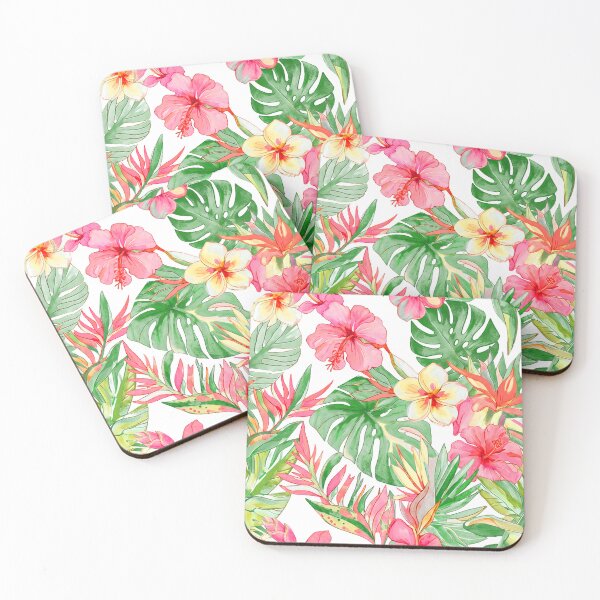 Item preview, Hawaiian Watercolor Floral n Foliage Pink Hibiscus designed and sold by PixDezines.