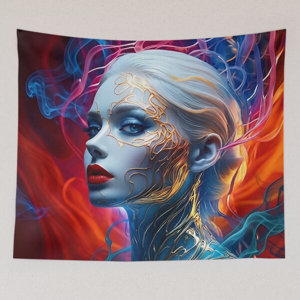 Item preview, Ethereal Abstract Portrait: Golden Veins and Fluid Smoke designed and sold by ToxicInkArt.
