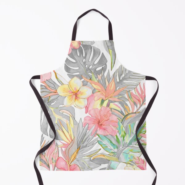 Item preview, Hawaiian Watercolor Floral n Foliage Pink Hibiscus Grey Monstera designed and sold by PixDezines.