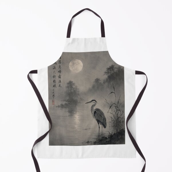 Item preview, Moonlit Heron in the Mist — Chinese Sumi-e Ink Wash Print designed and sold by ExpressoJungle.