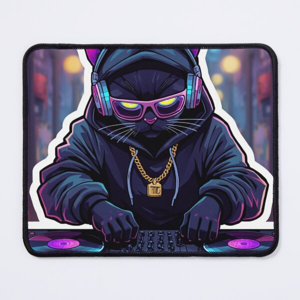 Item preview, DJ Cat Vibes Sticker – Cool Neon Music Lover Cat DJ Graphic designed and sold by MAStrends.