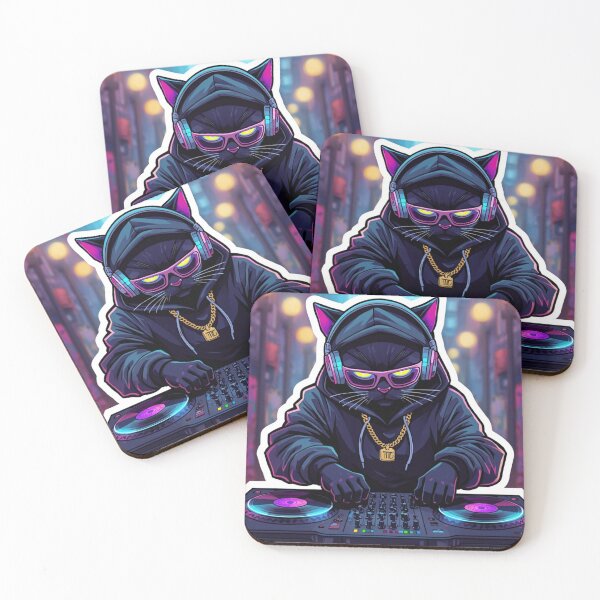Item preview, DJ Cat Vibes Sticker – Cool Neon Music Lover Cat DJ Graphic designed and sold by MAStrends.