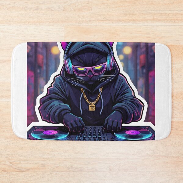 Item preview, DJ Cat Vibes Sticker – Cool Neon Music Lover Cat DJ Graphic designed and sold by MAStrends.