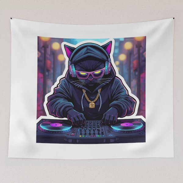 Item preview, DJ Cat Vibes Sticker – Cool Neon Music Lover Cat DJ Graphic designed and sold by MAStrends.