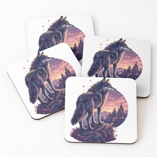 Item preview, Majestic Wolf on Cliff – Epic Fantasy Castle Silhouette Art designed and sold by Spoofy Don`t fit in. Stand out.