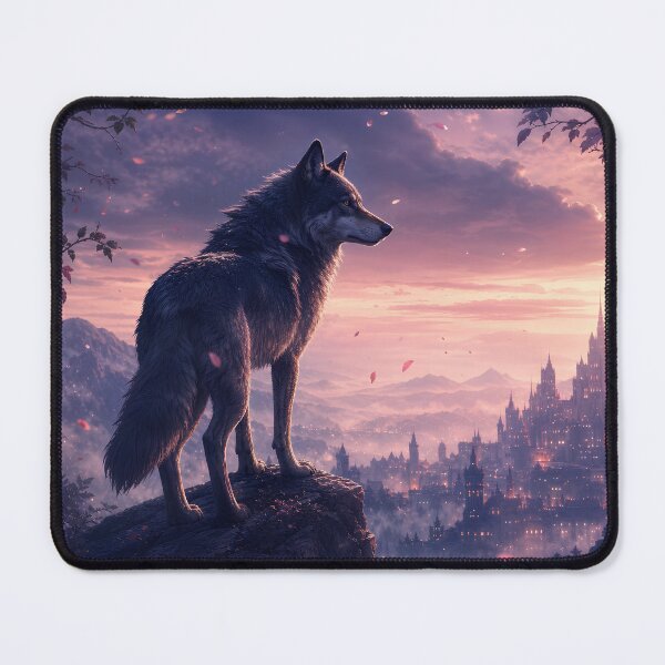 Item preview, Majestic Wolf on Cliff – Epic Fantasy Castle Silhouette Art designed and sold by CozyAnimalArt.