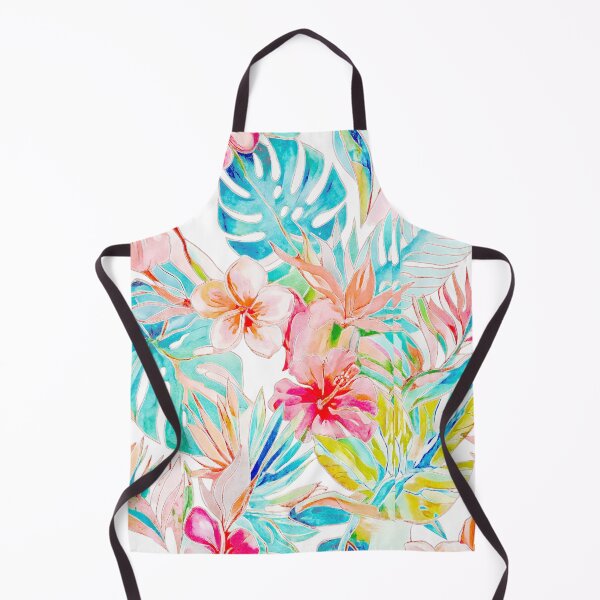Item preview, Hawaiian Watercolor Floral n Foliage Pink Hibiscus Blue Monstera designed and sold by PixDezines.