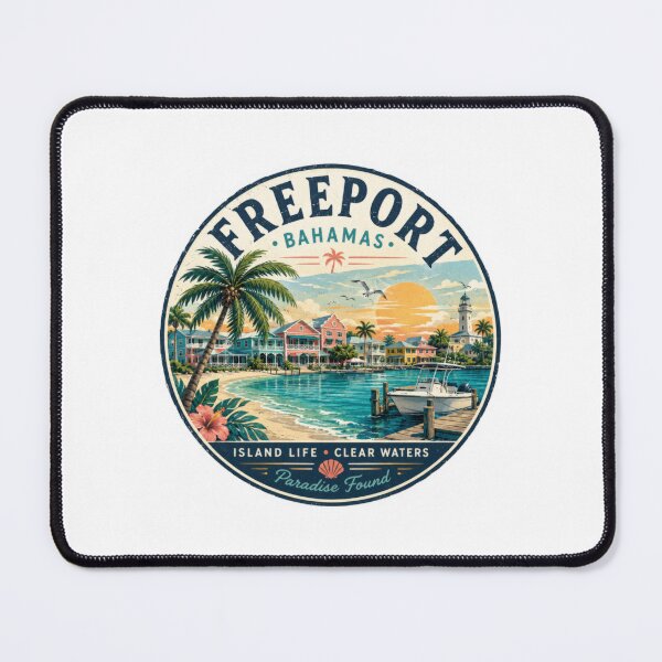 Item preview, Freeport Bahamas Tropical Waterfront Illustration | Caribbean Coastal Escape | Vintage Island Travel Art designed and sold by CosmicAnomaly.