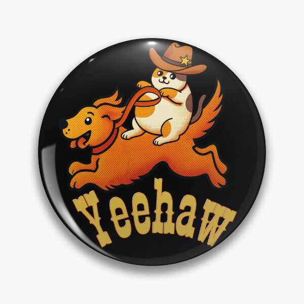 Item preview, Yeehaw Cowboy Cat Riding Golden Retriever Dog | Light Text Edition designed and sold by SunandShade.