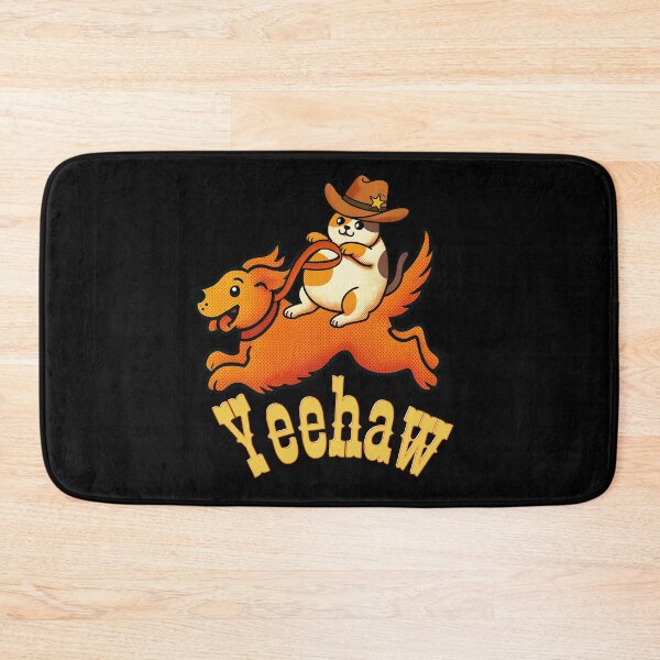 Item preview, Yeehaw Cowboy Cat Riding Golden Retriever Dog | Light Text Edition designed and sold by SunandShade.
