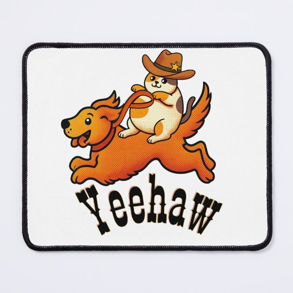 Item preview, Yeehaw Cowboy Cat Riding Golden Retriever Dog | Dark Text Edition designed and sold by SunandShade.