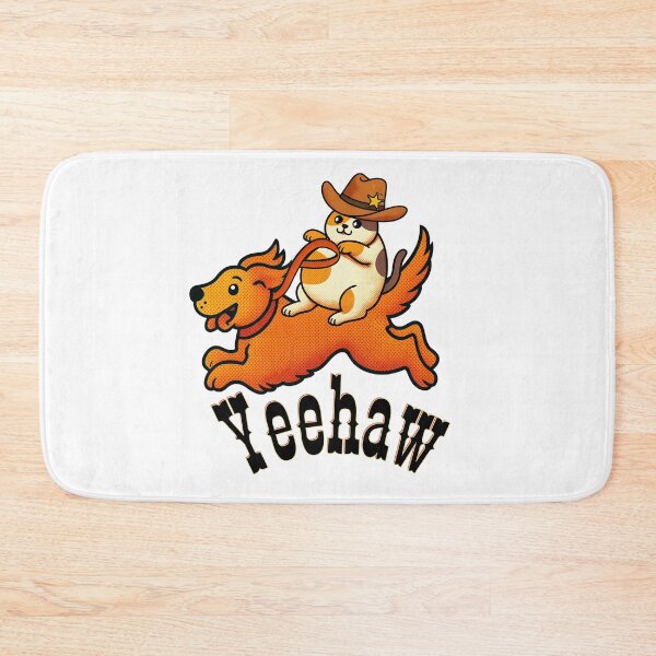 Item preview, Yeehaw Cowboy Cat Riding Golden Retriever Dog | Dark Text Edition designed and sold by SunandShade.