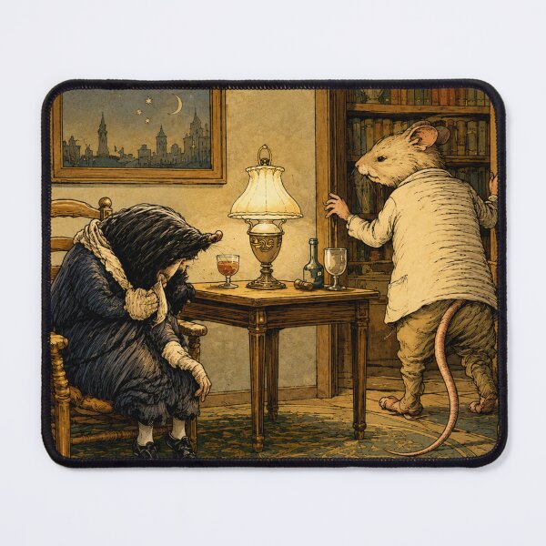 Artikelvorschau, Maulwurf und Ratte – Der Wind in den Weiden – Jugendstil-Illustration: Anthropomorphe Mäuseszene für Liebhaber von Bilderbuchkunst entworfen und verkauft von RickE.