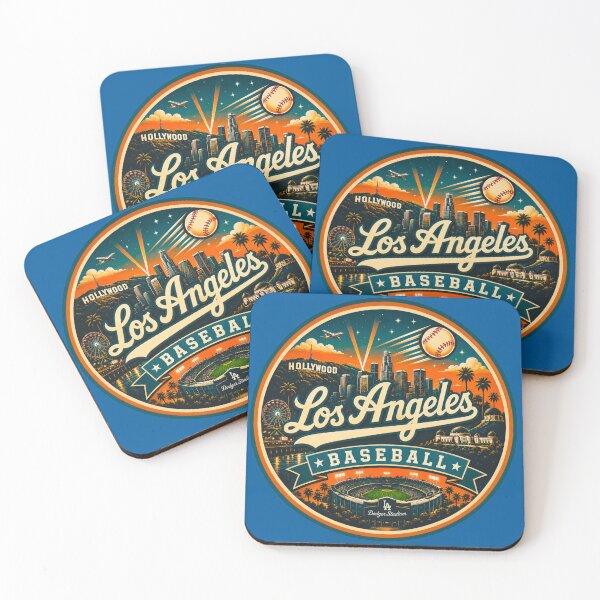 Item preview, Los Angeles Baseball Teal Orange Sunset Badge designed and sold by TKOprintdesigns.
