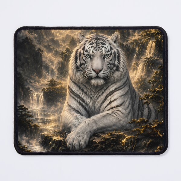 Item preview, Listening to the Waterfall | White Tiger Fantasy Art | Moonlit Mountain Guardian designed and sold by ManJiangHong.