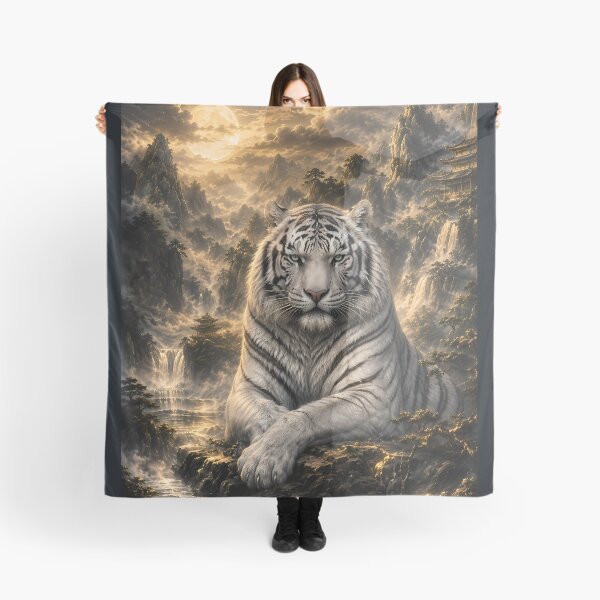 Item preview, Listening to the Waterfall | White Tiger Fantasy Art | Moonlit Mountain Guardian designed and sold by ManJiangHong.