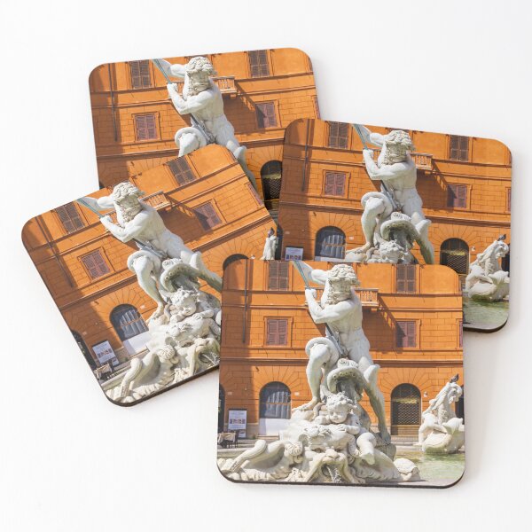 Item preview, Neptune Fountain Marble Statue in Italian Piazza With Baroque Architecture and Water Sculpture designed and sold by Nmallia.