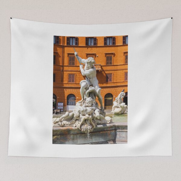 Item preview, Neptune Fountain Marble Statue in Italian Piazza With Baroque Architecture and Water Sculpture designed and sold by Nmallia.
