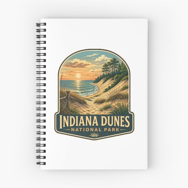 Item preview, Indiana Dunes National Park Sunset Landscape | Lake Michigan Coastal Illustration | Vintage Nature Travel Art designed and sold by CosmicAnomaly.
