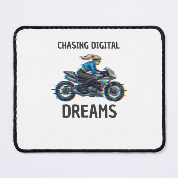 Item preview, Glitch Chasing Digital Dreams Girl Motorcycle Art designed and sold by RamjoVerse.