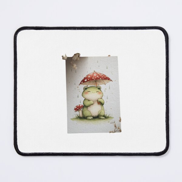 Item preview, Watercolor Frog with Mushroom Umbrella Rainy Day designed and sold by Cozy Chaos Studio Co.