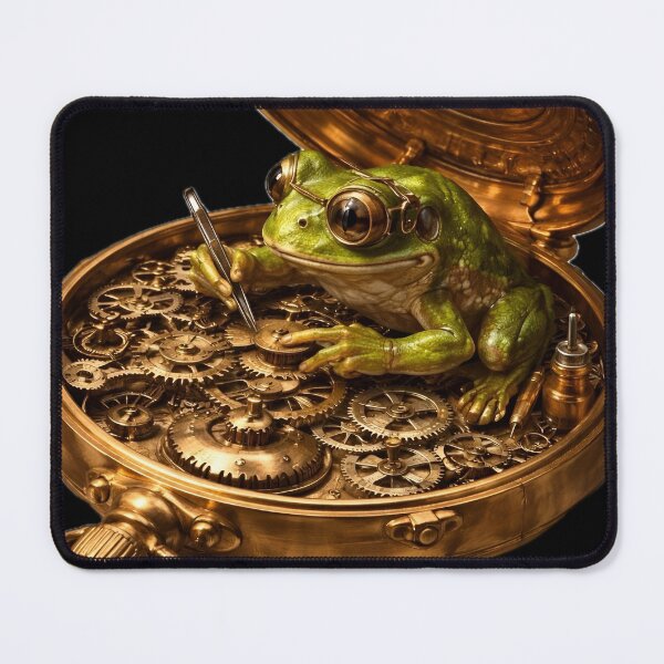 Item preview, The Tiny Watchmaker Frog Vintage Steampunk Art designed and sold by BarkAndArt.