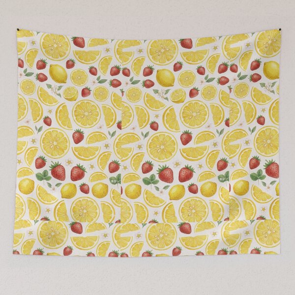 Item preview, Cottagecore Lemon and strawberry fruit pattern  designed and sold by Luv4tete.