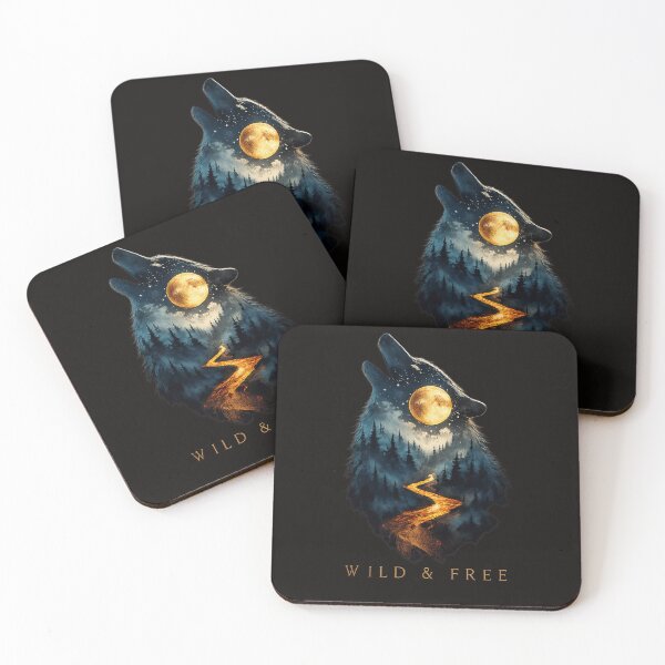 Item preview, Double Exposure Wolf Forest Moon Watercolor Wilderness designed and sold by EXATEES  ⭐⭐⭐⭐⭐.