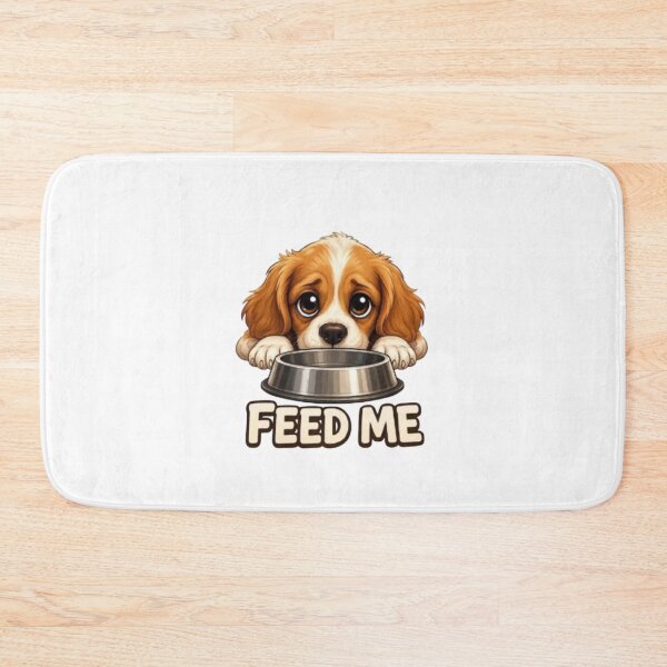 Item preview, Cute Cavalier King Charles Puppy Dog "Feed Me" Illustration designed and sold by Northern Glow Art.