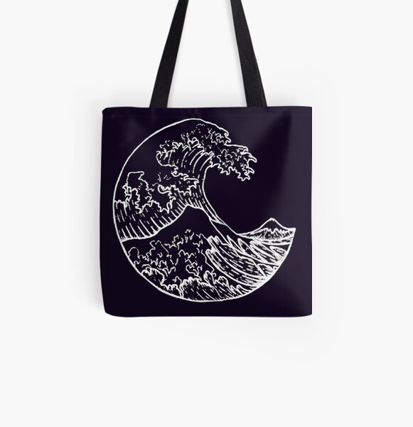 Great Wave off Kanagawa Black All Over Print Tote Bag