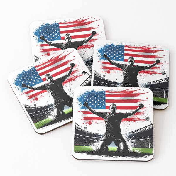 Item preview, USA Soccer Player Goal Celebration — American Flag Football Fan designed and sold by icemanphotos.