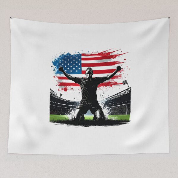 Item preview, USA Soccer Player Goal Celebration — American Flag Football Fan designed and sold by icemanphotos.