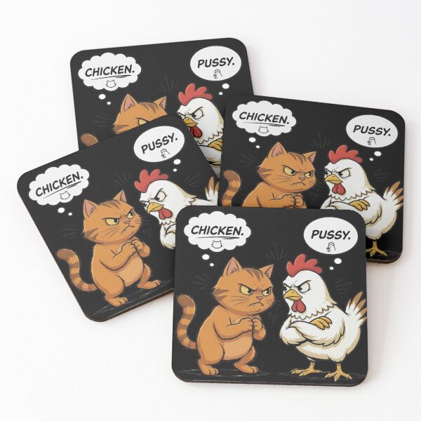 Item preview, Cat Chicken Pussy Pun Showdown Cartoon designed and sold by TshirtsOnline-.