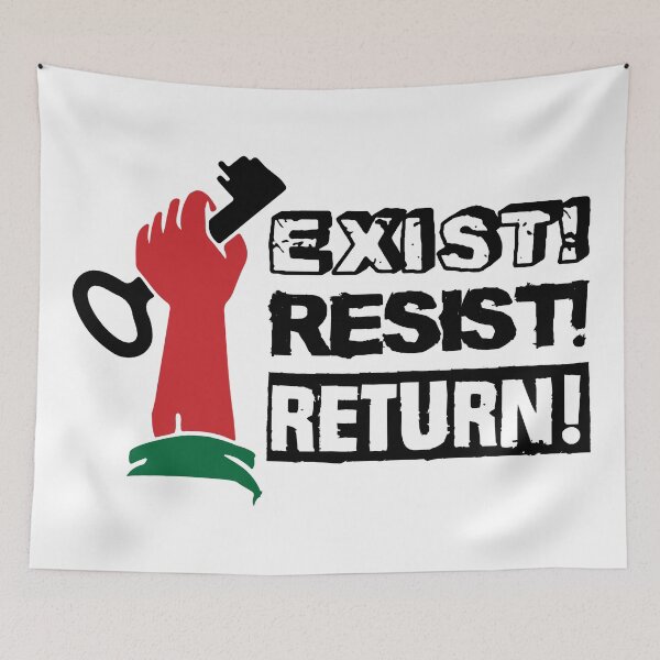 Aperçu de l'œuvre Exister Résister Retour Conception de solidarité palestinienne créée et vendue par Hurriyyatee.