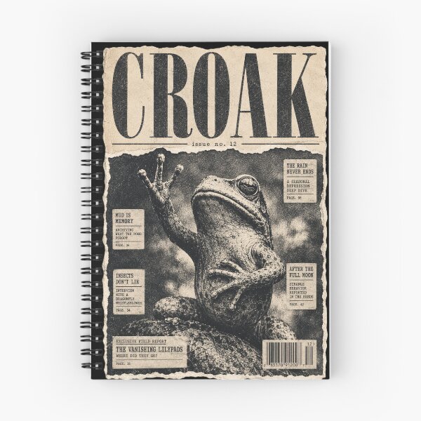 Item preview, Croak Magazine Frog Vintage Newspaper Style Funny Frog Graphic T-Shirt designed and sold by Moss & Mellow.