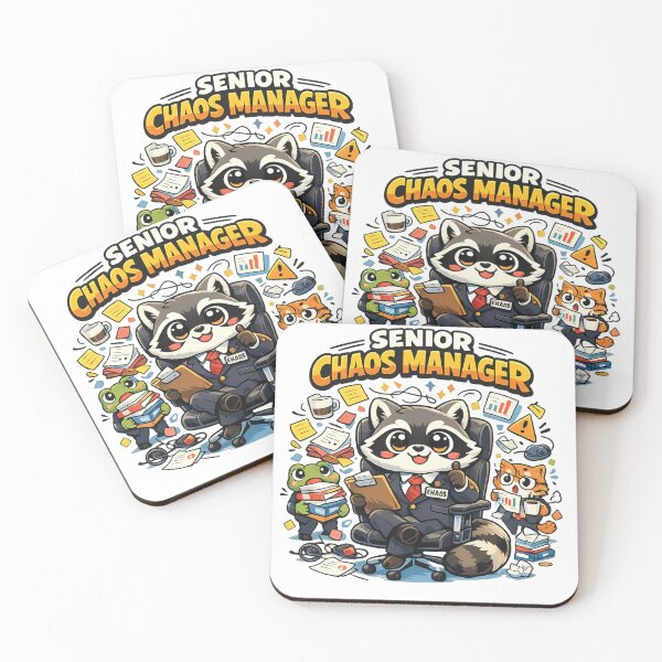 Item preview, Senior Chaos Manager – Funny Kawaii Raccoon Office Humor Design designed and sold by MarekoraStudio.