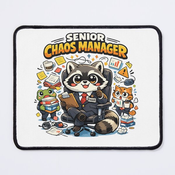 Item preview, Senior Chaos Manager – Funny Kawaii Raccoon Office Humor Design designed and sold by MarekoraStudio.