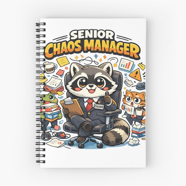 Item preview, Senior Chaos Manager – Funny Kawaii Raccoon Office Humor Design designed and sold by MarekoraStudio.